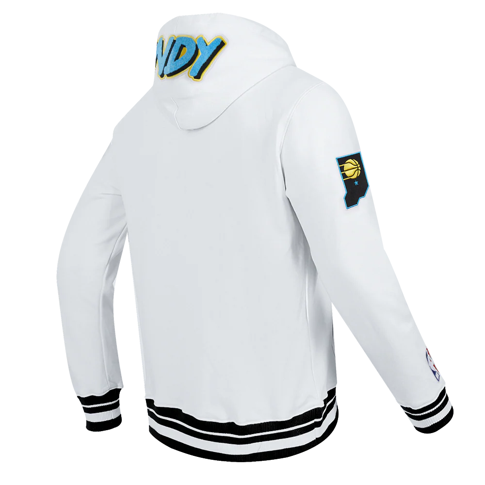 NBA INDIANA PACERS CITY EDITION 24-25 MEN'S RIB FLEECE PULLOVER HOODIE (WHITE/BLACK) - Image 4