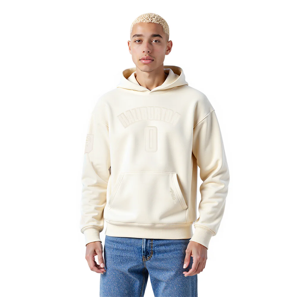 NBA INDIANA PACERS TYRESE HALIBURTON #0 NEUTRAL PNN MEN'S DROP SHOULDER FLC PO HOODIE (EGGSHELL)