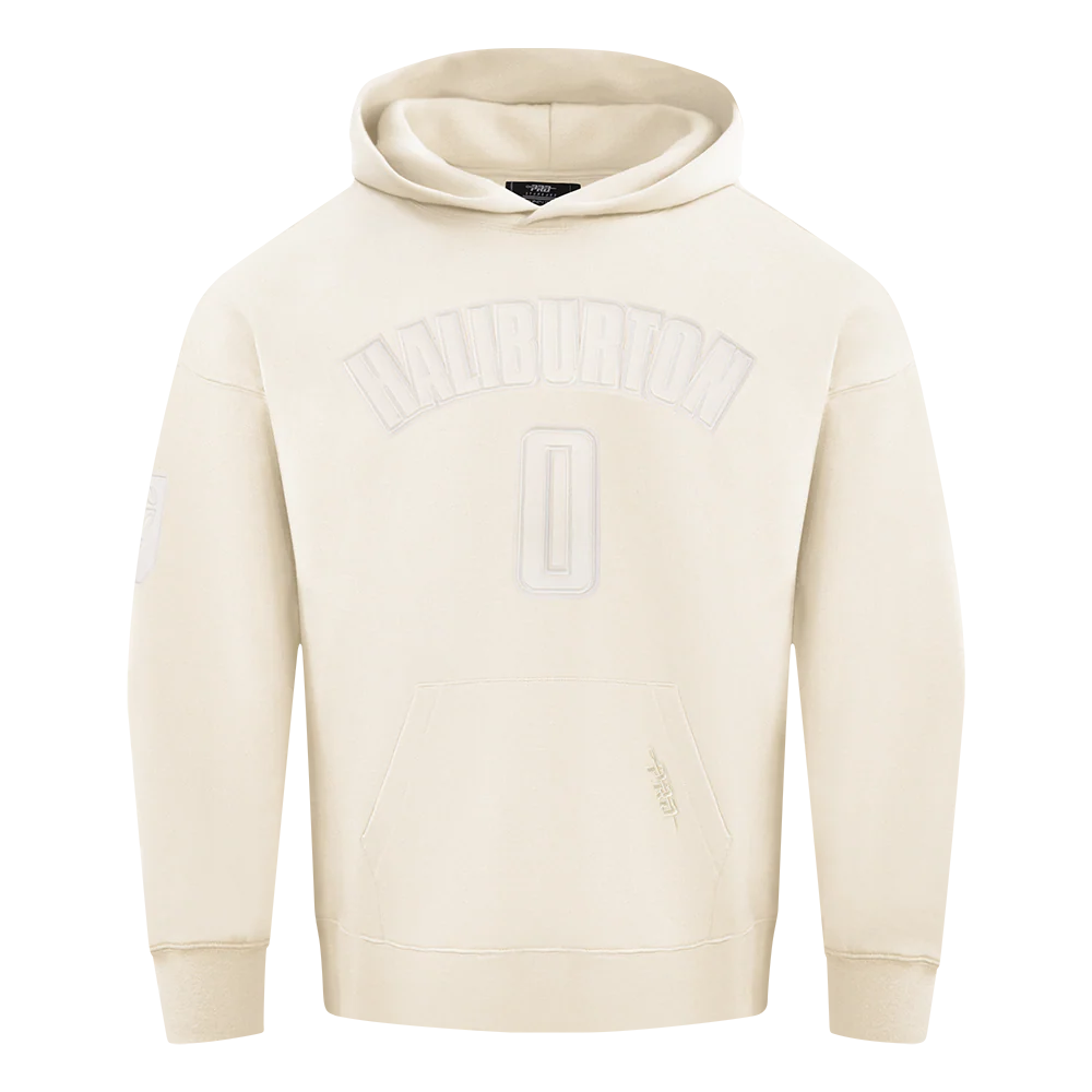 NBA INDIANA PACERS TYRESE HALIBURTON #0 NEUTRAL PNN MEN'S DROP SHOULDER FLC PO HOODIE (EGGSHELL) - Image 3