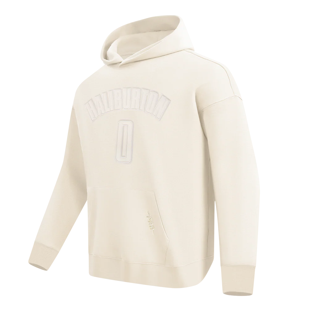 NBA INDIANA PACERS TYRESE HALIBURTON #0 NEUTRAL PNN MEN'S DROP SHOULDER FLC PO HOODIE (EGGSHELL) - Image 5