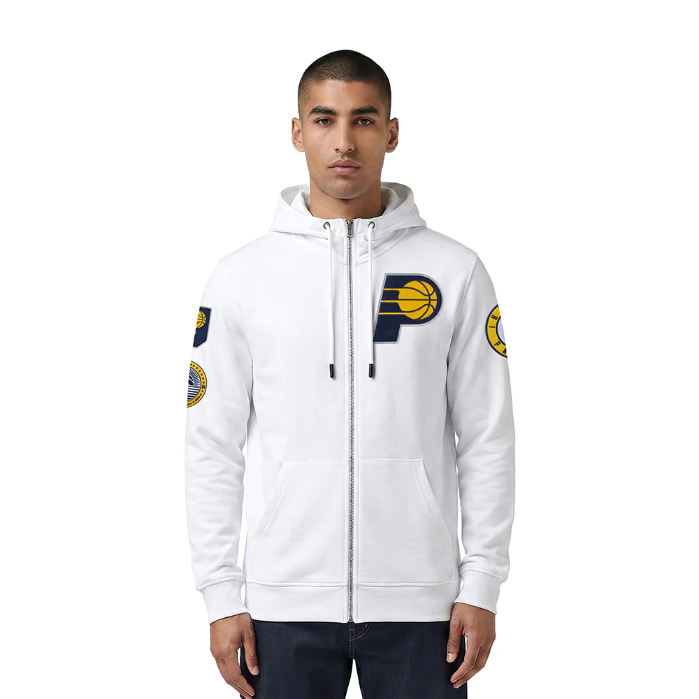 NBA INDIANA PACERS CLASSIC CHENILLE DOUBLE KNIT FULL ZIP PULLOVER HOODIE (WHITE)