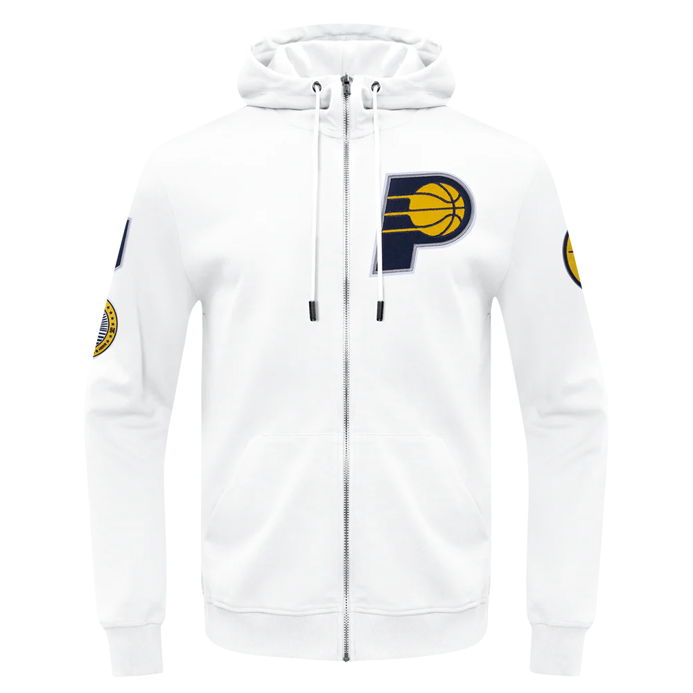 NBA INDIANA PACERS CLASSIC CHENILLE DOUBLE KNIT FULL ZIP PULLOVER HOODIE (WHITE) - Image 3