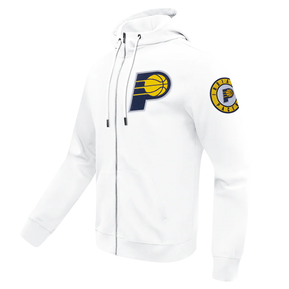 NBA INDIANA PACERS CLASSIC CHENILLE DOUBLE KNIT FULL ZIP PULLOVER HOODIE (WHITE) - Image 4