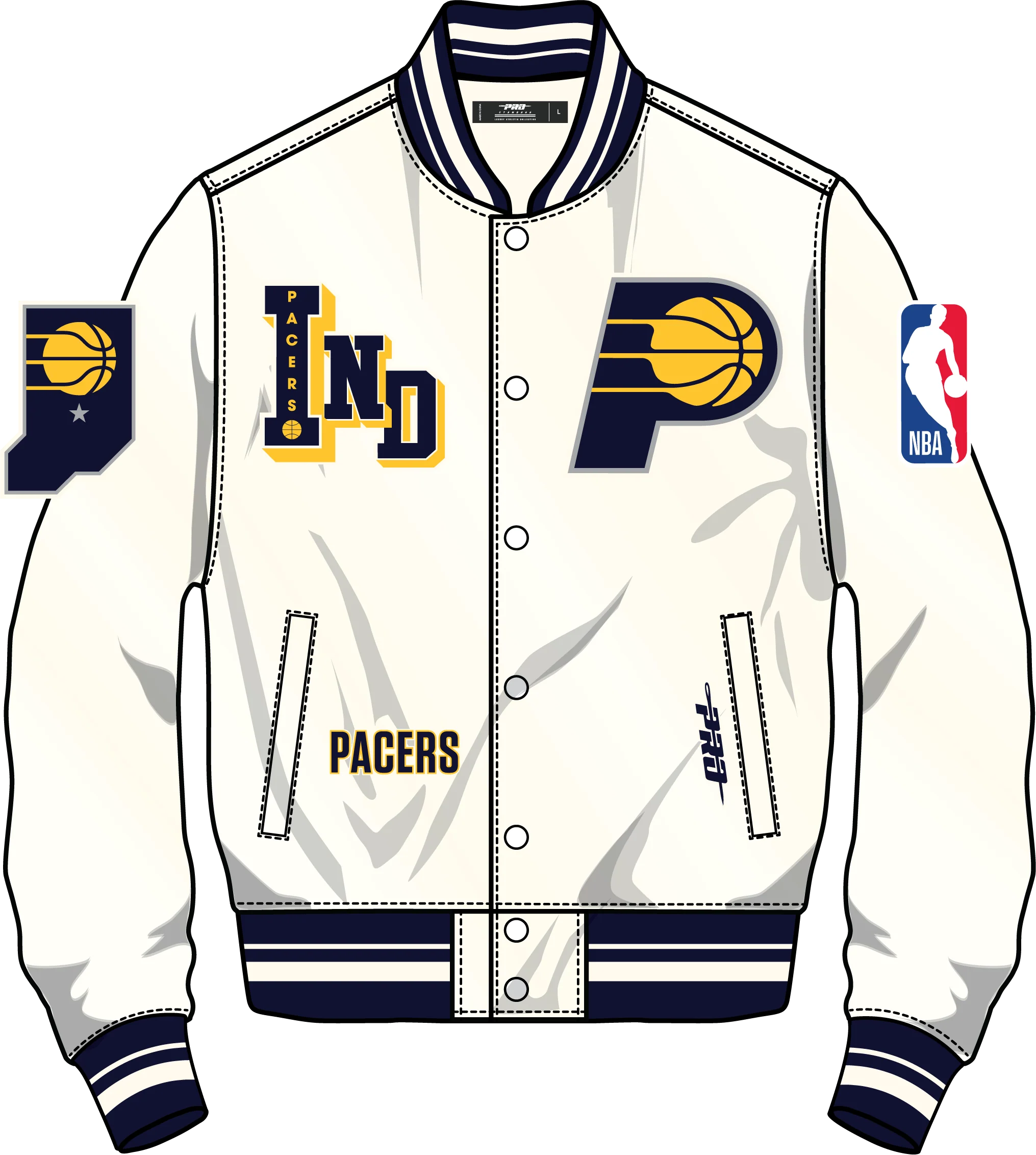 NBA INDIANA PACERS BEST OF MEN'S RIB SATIN JACKET (EGGSHELL/ MIDNIGHT NAVY) - Image 14