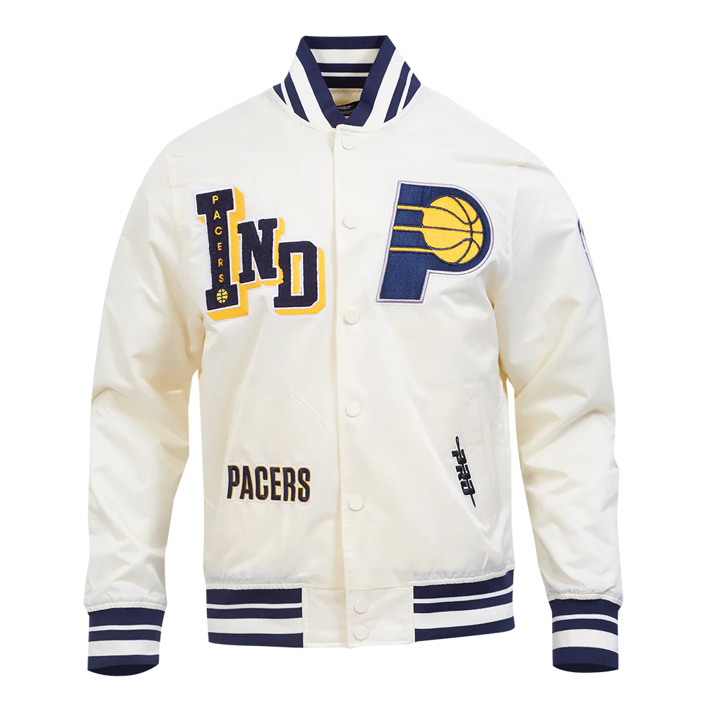 NBA INDIANA PACERS BEST OF MEN'S RIB SATIN JACKET (EGGSHELL/ MIDNIGHT NAVY) - Image 3