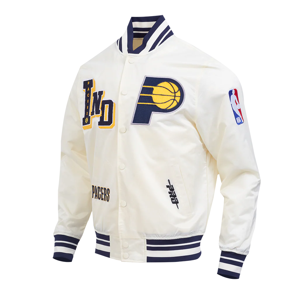 NBA INDIANA PACERS BEST OF MEN'S RIB SATIN JACKET (EGGSHELL/ MIDNIGHT NAVY) - Image 5