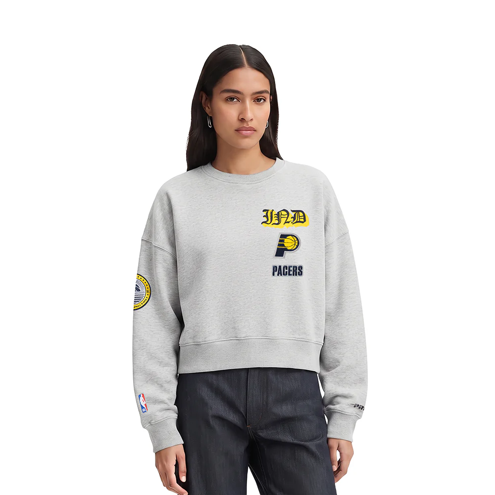NBA INDIANA PACERS OLD ENGLISH WOMEN'S FLC CREWNECK (HEATHER GREY)