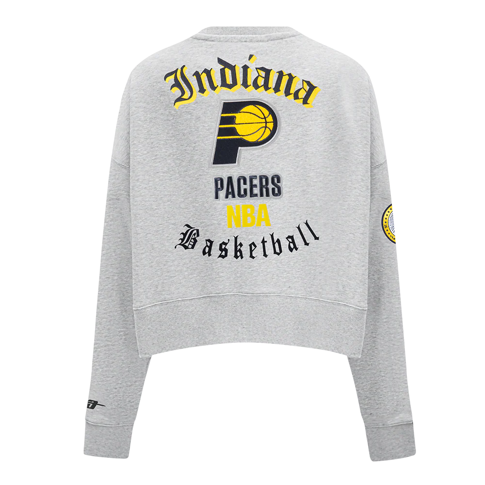 NBA INDIANA PACERS OLD ENGLISH WOMEN'S FLC CREWNECK (HEATHER GREY) - Image 5