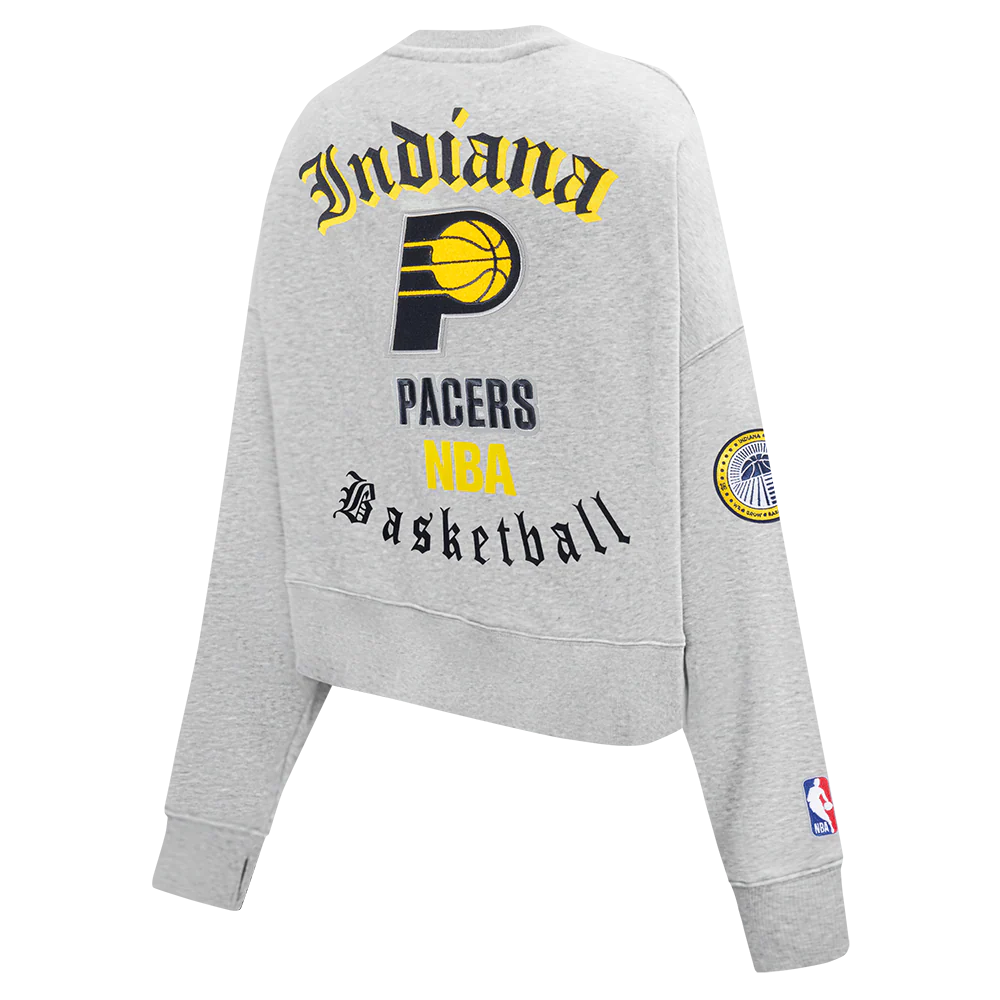 NBA INDIANA PACERS OLD ENGLISH WOMEN'S FLC CREWNECK (HEATHER GREY) - Image 6