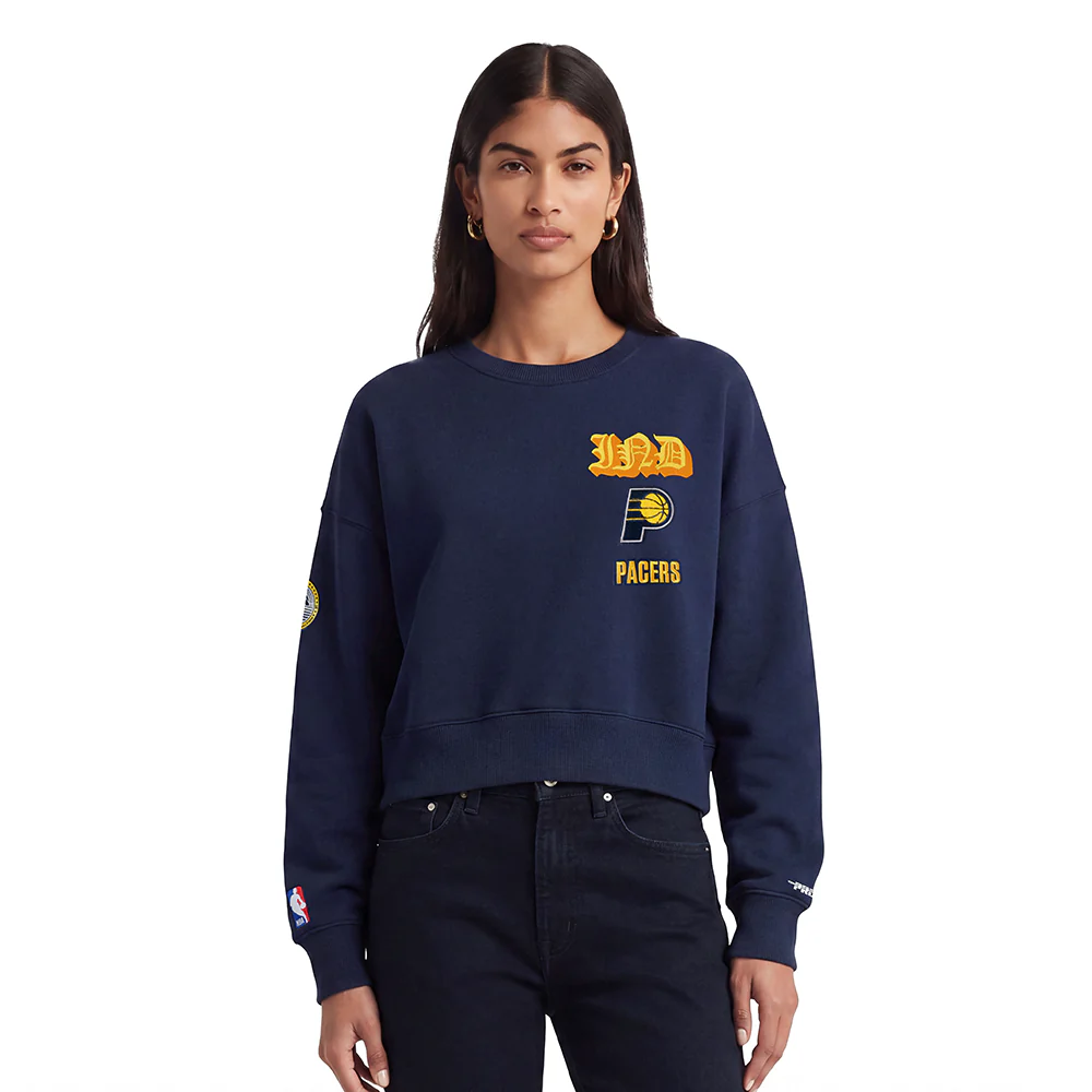 NBA INDIANA PACERS OLD ENGLISH WOMEN'S FLC CREWNECK (MIDNIGHT NAVY)