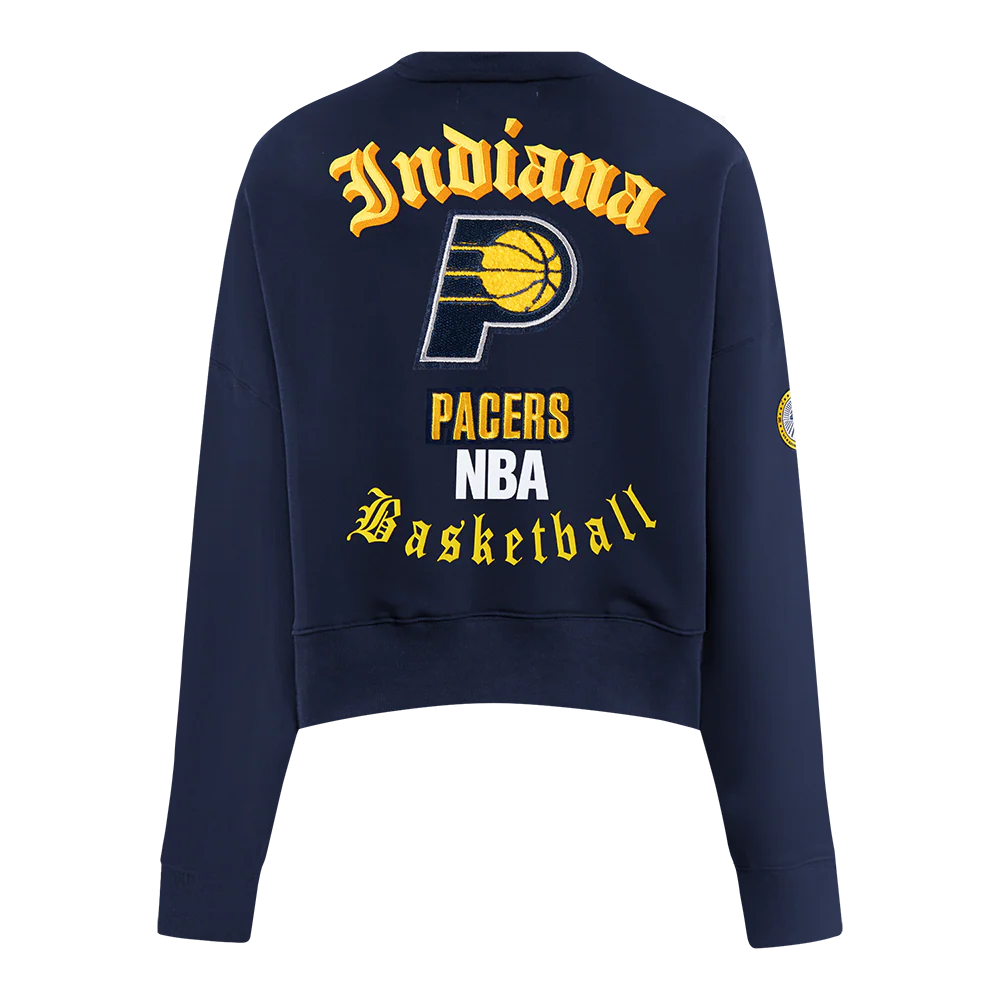 NBA INDIANA PACERS OLD ENGLISH WOMEN'S FLC CREWNECK (MIDNIGHT NAVY) - Image 5