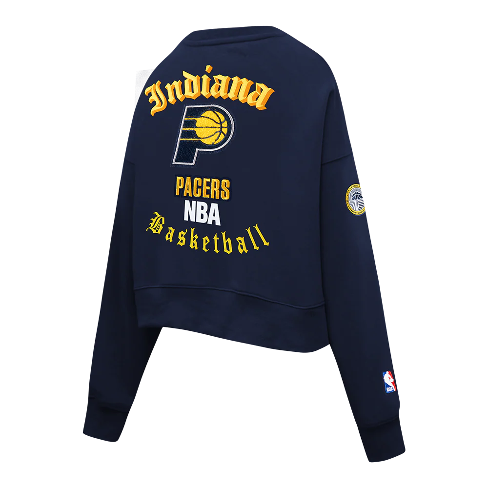 NBA INDIANA PACERS OLD ENGLISH WOMEN'S FLC CREWNECK (MIDNIGHT NAVY) - Image 6
