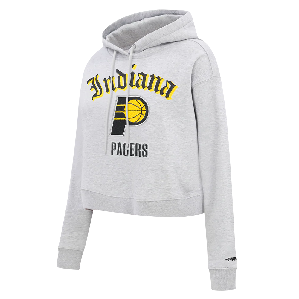 NBA INDIANA PACERS OLD ENGLISH WOMEN'S FLC CROPPED PO HOODIE (HEATHER GREY) - Image 4