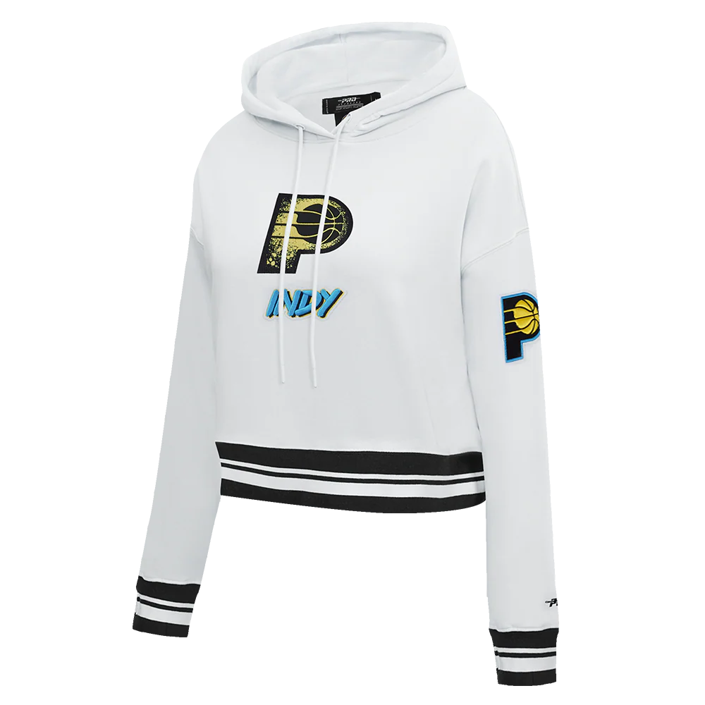 NBA INDIANA PACERS CITY EDITION 24-25 WOMEN'S RIB FLEECE CROPPED PO HOODI (WHITE/BLACK) - Image 2