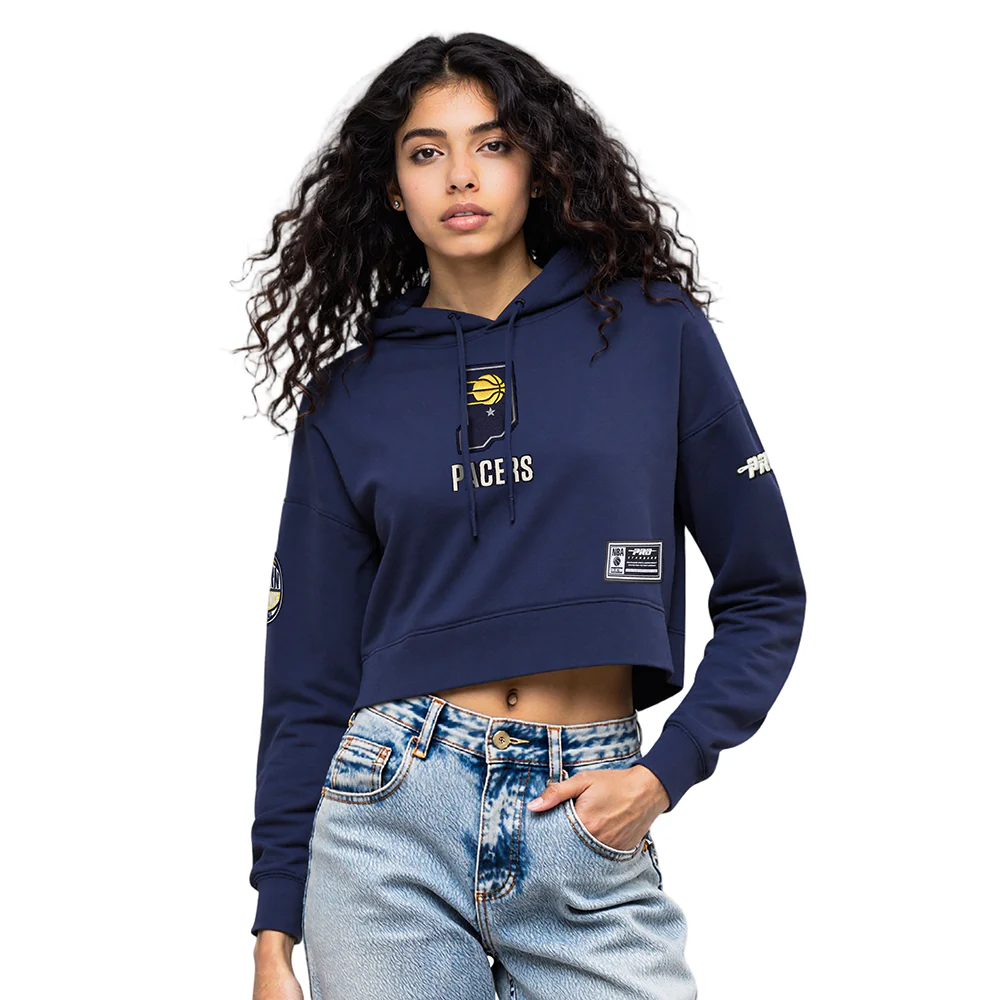 INDIANA PACERS MODERN ORIGINALS WOMEN'S FLC CROPPED PO HOODIE (MIDNIGHT NAVY)