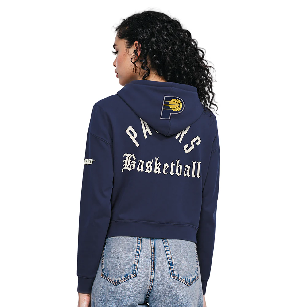 INDIANA PACERS MODERN ORIGINALS WOMEN'S FLC CROPPED PO HOODIE (MIDNIGHT NAVY) - Image 2