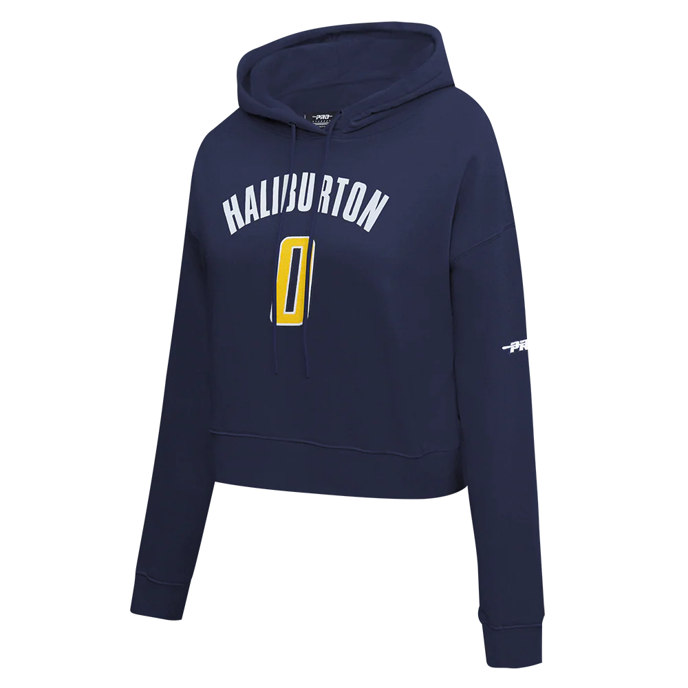 NBA INDIANA PACERS TYRESE HALIBURTON #0 CLASSIC PNN WOMEN'S FLC CROPPE (MIDNIGHT NAVY) - Image 4