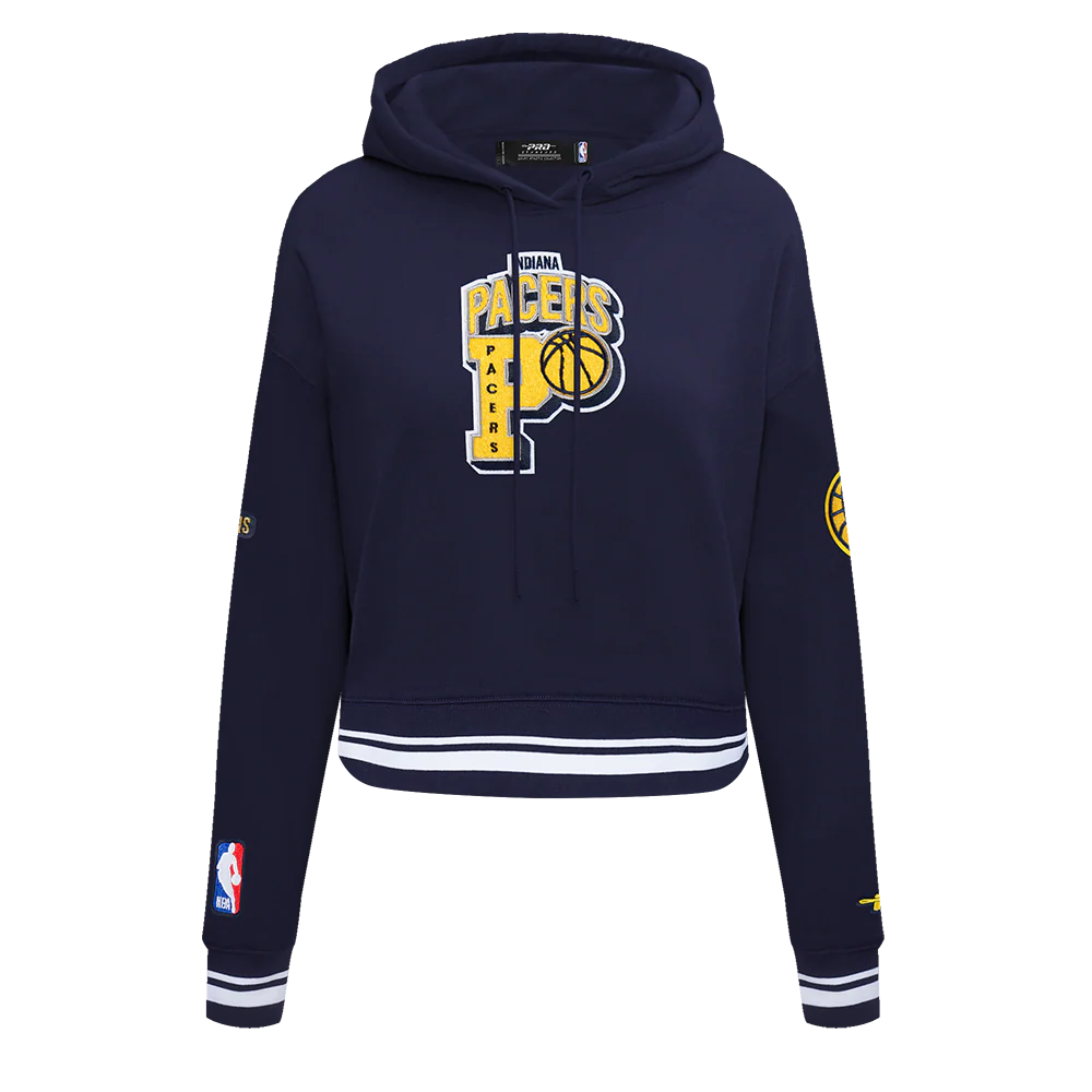 INDIANA PACERS NBA FINALS 2025 WOMEN'S RIB CROPPED PO HOODIE (MIDNIGHT NAVY)