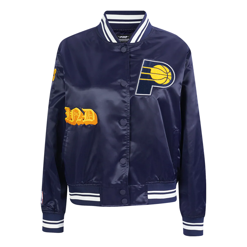 NBA INDIANA PACERS OLD ENGLISH WOMEN'S RIB SATIN JACKET (MIDNIGHT NAVY)
