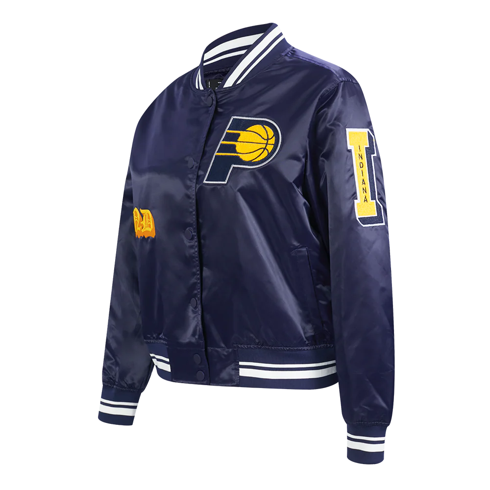 NBA INDIANA PACERS OLD ENGLISH WOMEN'S RIB SATIN JACKET (MIDNIGHT NAVY) - Image 2