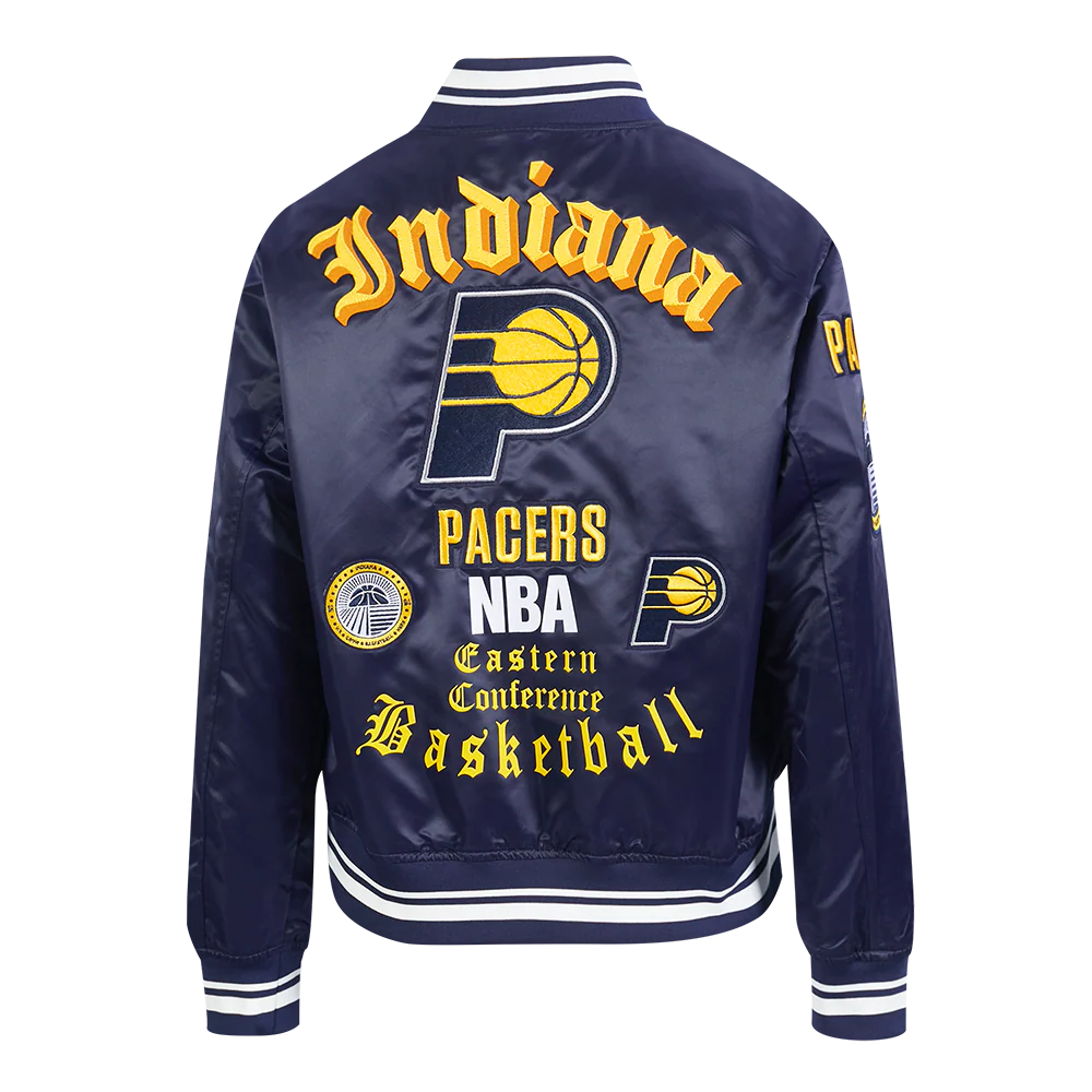 NBA INDIANA PACERS OLD ENGLISH WOMEN'S RIB SATIN JACKET (MIDNIGHT NAVY) - Image 3