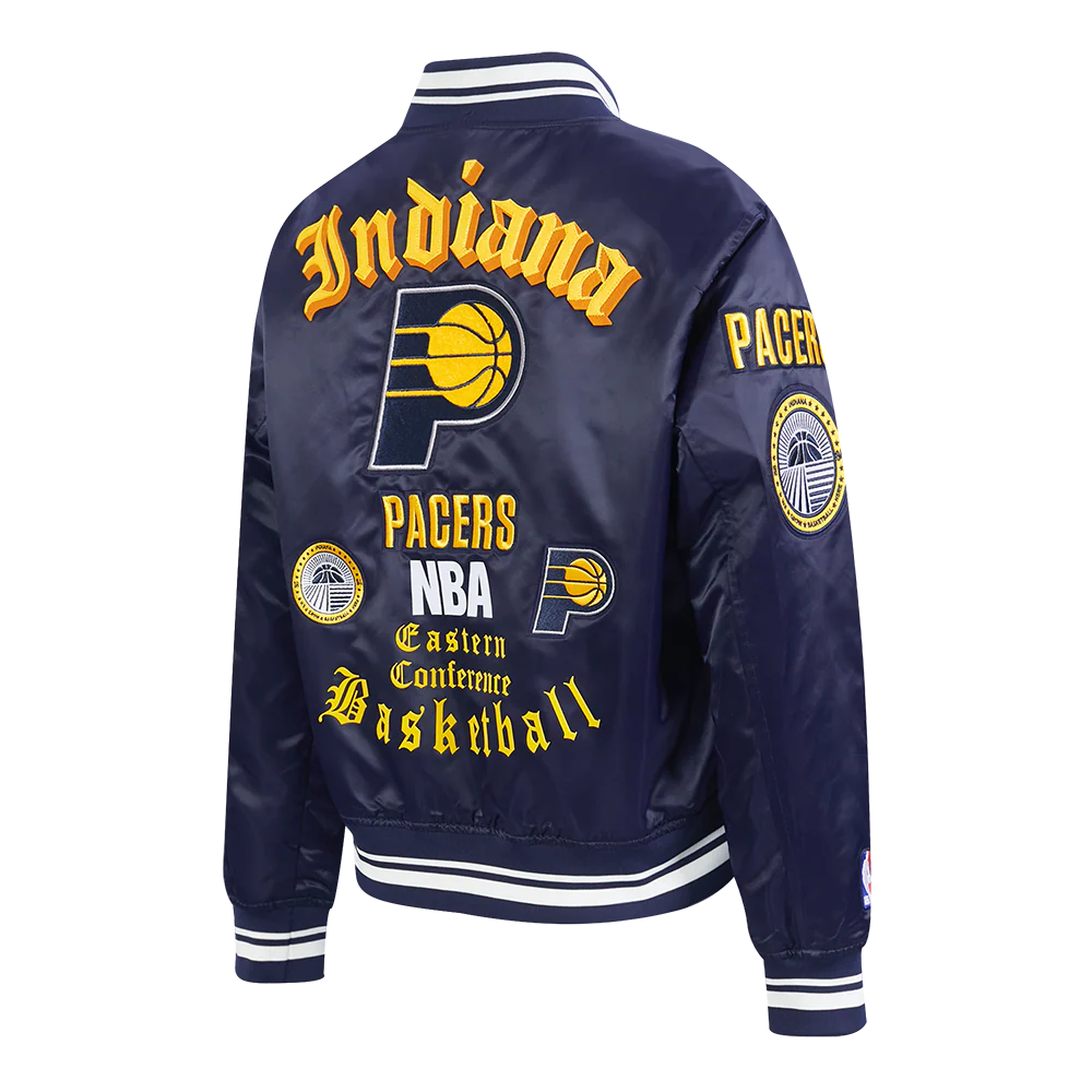 NBA INDIANA PACERS OLD ENGLISH WOMEN'S RIB SATIN JACKET (MIDNIGHT NAVY) - Image 4