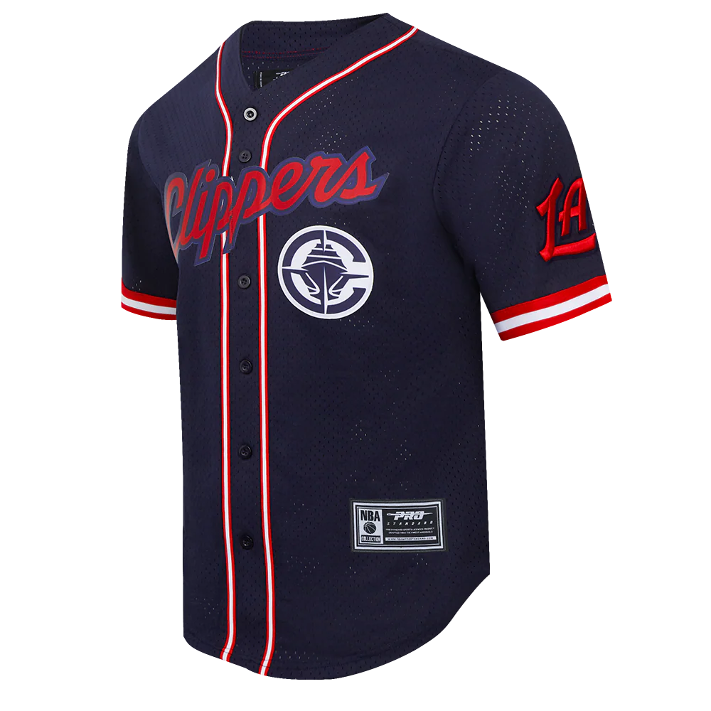 NBA LOS ANGELES CLIPPERS CLASSIC MESH MEN'S MESH BUTTON DOWN SHIRT (MIDNIGHT NAVY/RED) - Image 2