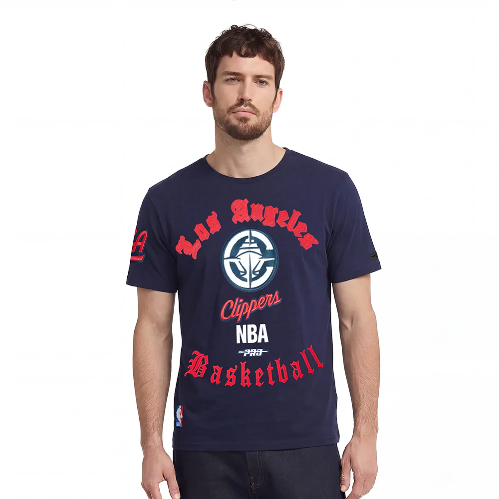 LOS ANGELES CLIPPERS CLASSIC OLD ENGLISH MEN'S SJ TEE (MIDNIGHT NAVY)