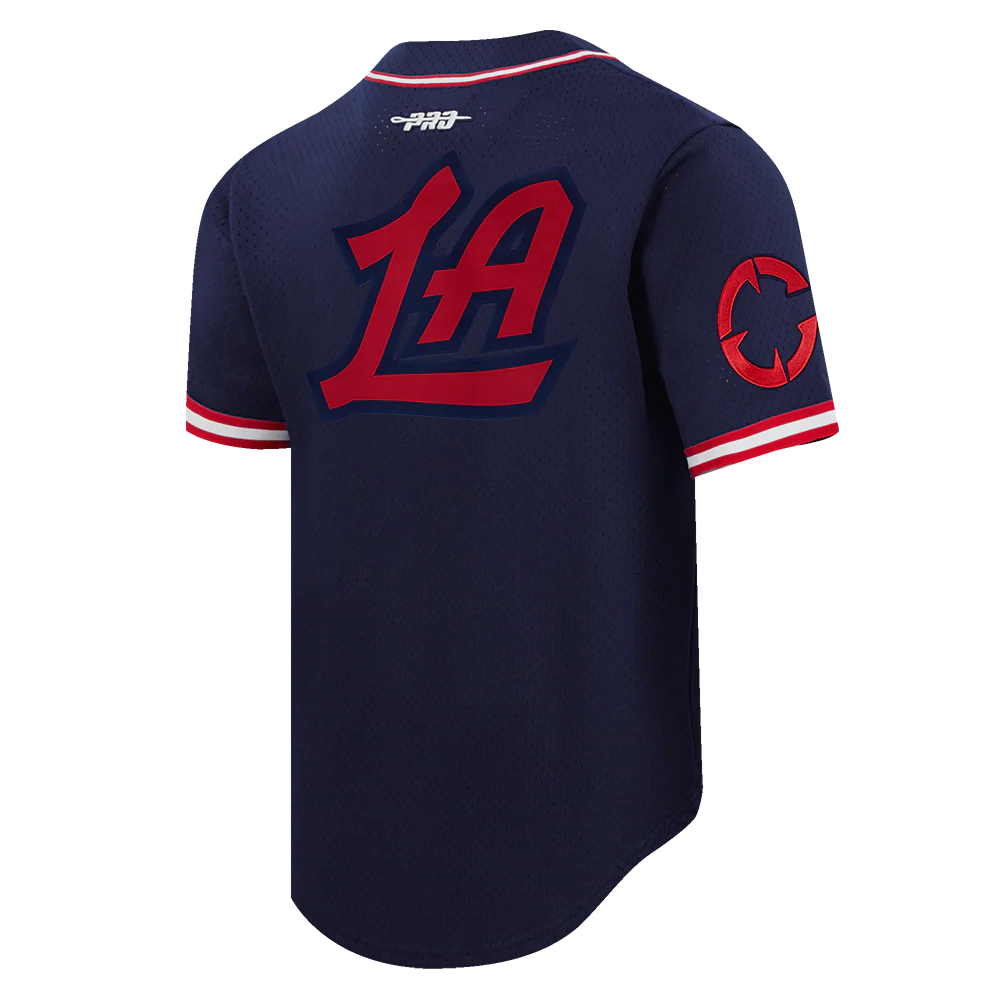 NBA LOS ANGELES CLIPPERS DREW EUBANKS #15 CLASSIC MESH PNN MEN'S MESH BUTTON DOWN SHIRT (MIDNIGHT NAVY/RED) - Image 4