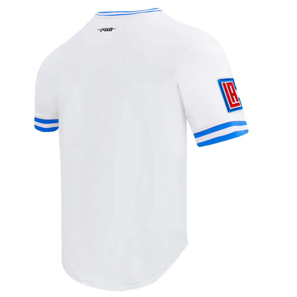 NBA LOS ANGELES CLIPPERS CLASSIC CHENILLE MEN'S DOUBLE KNIT TEE (WHITE/ROYAL BLUE) - Image 4