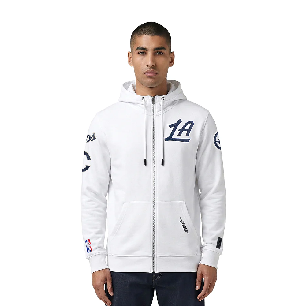 NBA LOS ANGELES CLIPPERS CLASSIC CHENILLE MEN'S FULL ZIP HOODIE (WHITE)