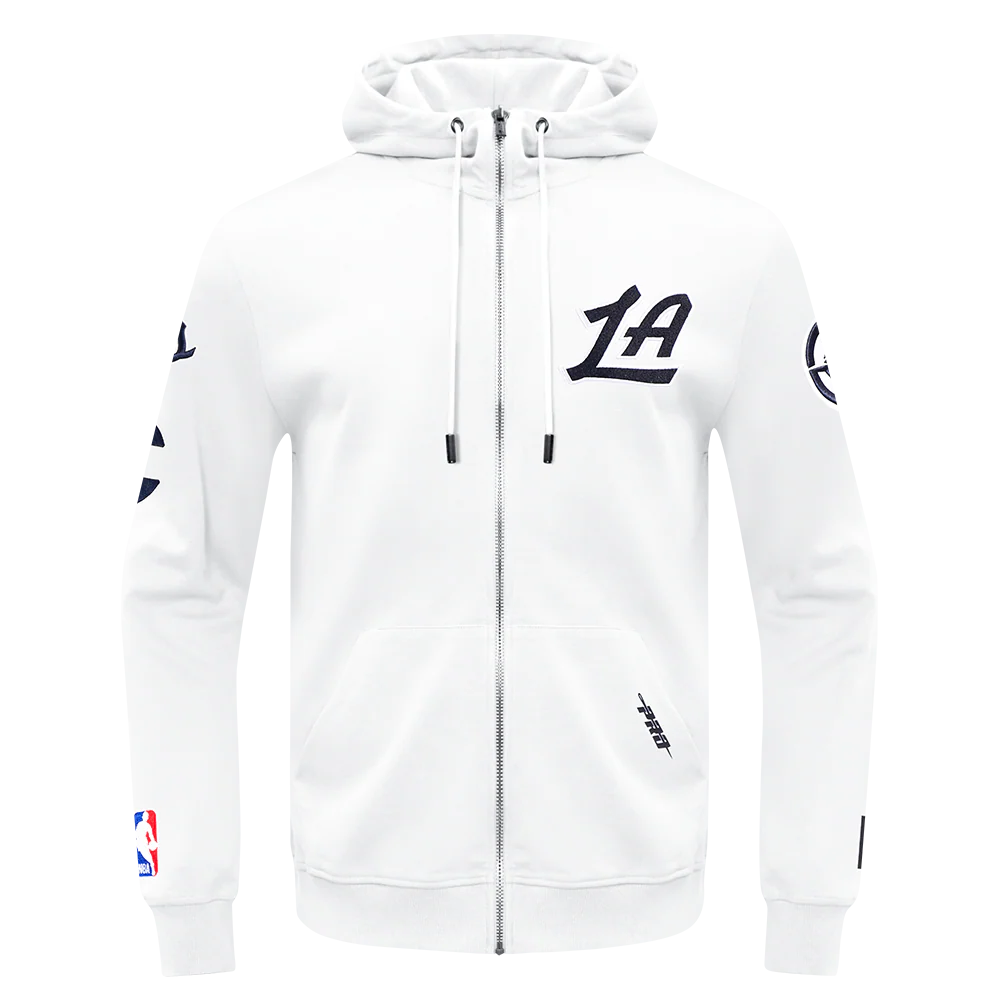 NBA LOS ANGELES CLIPPERS CLASSIC CHENILLE MEN'S FULL ZIP HOODIE (WHITE) - Image 3