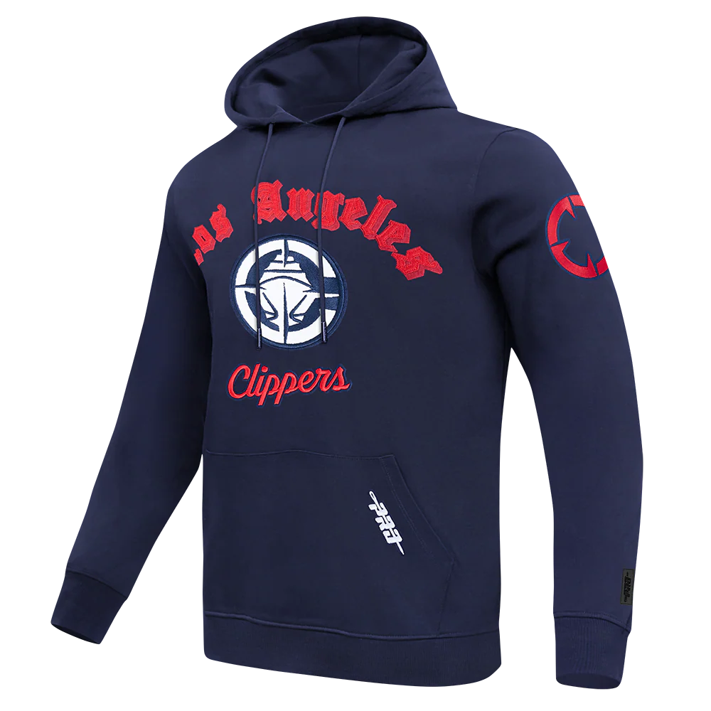 NBA LOS ANGELES CLIPPERS OLD ENGLISH MEN'S PULL OVER HOODIE (MIDNIGHT NAVY) - Image 2