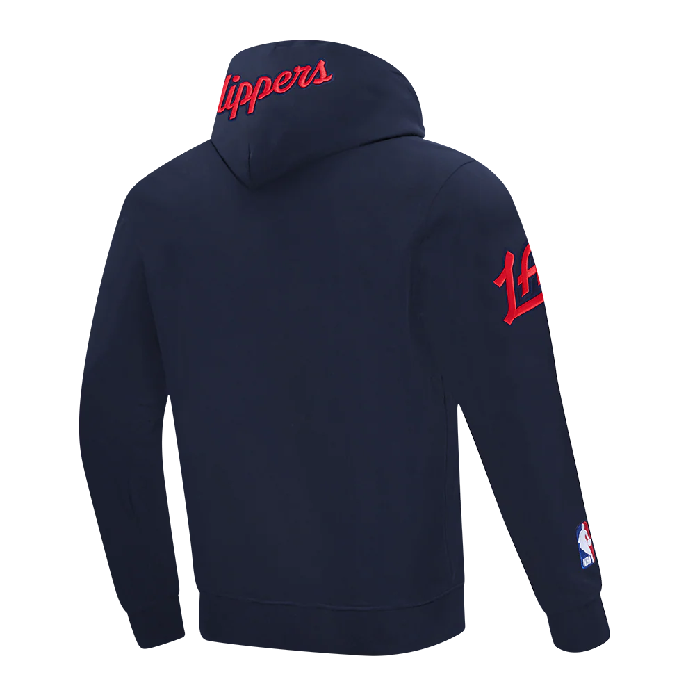 NBA LOS ANGELES CLIPPERS OLD ENGLISH MEN'S PULL OVER HOODIE (MIDNIGHT NAVY) - Image 4