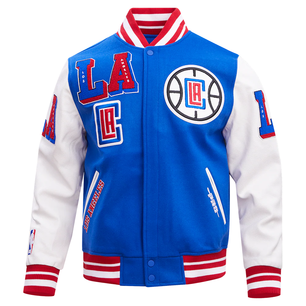 NBA LOS ANGELES CLIPPERS MASHUP MEN'S RIB WOOL VARSITY JACKET (ROYAL BLUE/RED)