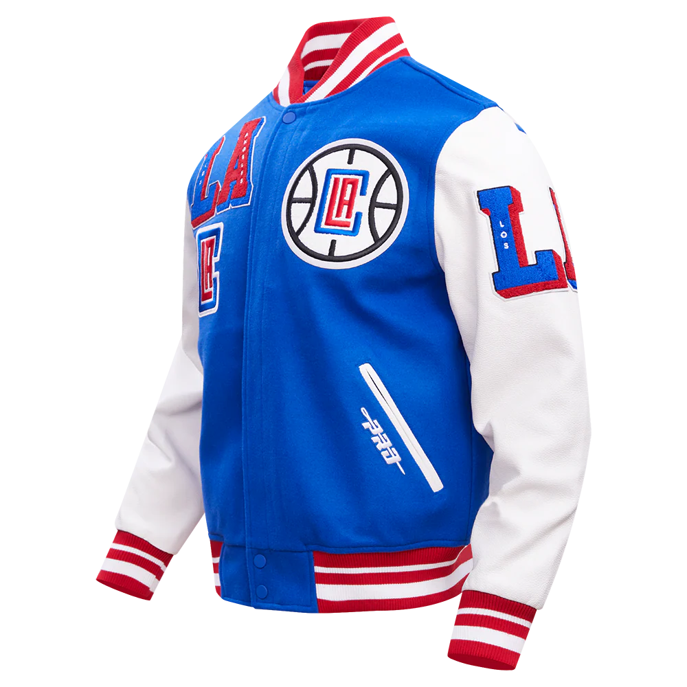 NBA LOS ANGELES CLIPPERS MASHUP MEN'S RIB WOOL VARSITY JACKET (ROYAL BLUE/RED) - Image 2