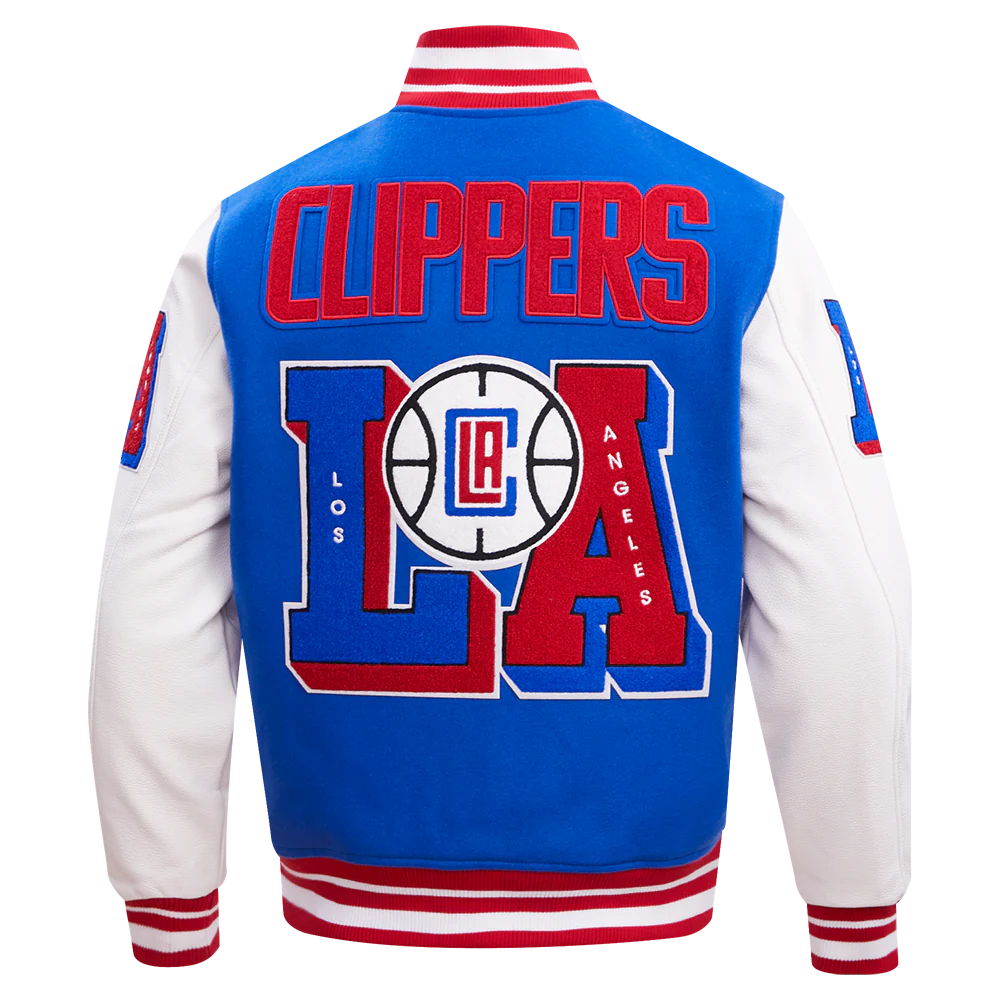 NBA LOS ANGELES CLIPPERS MASHUP MEN'S RIB WOOL VARSITY JACKET (ROYAL BLUE/RED) - Image 3