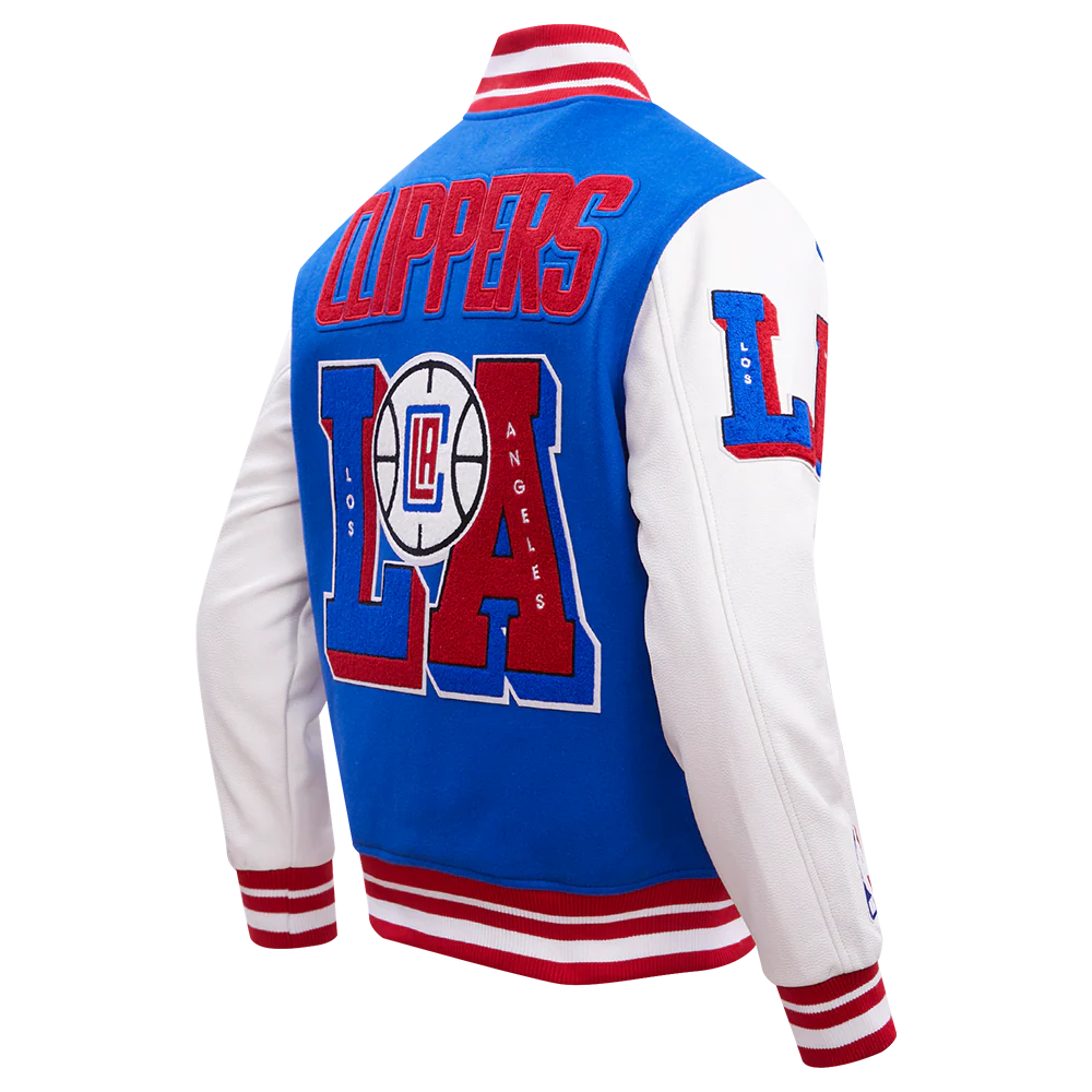 NBA LOS ANGELES CLIPPERS MASHUP MEN'S RIB WOOL VARSITY JACKET (ROYAL BLUE/RED) - Image 4