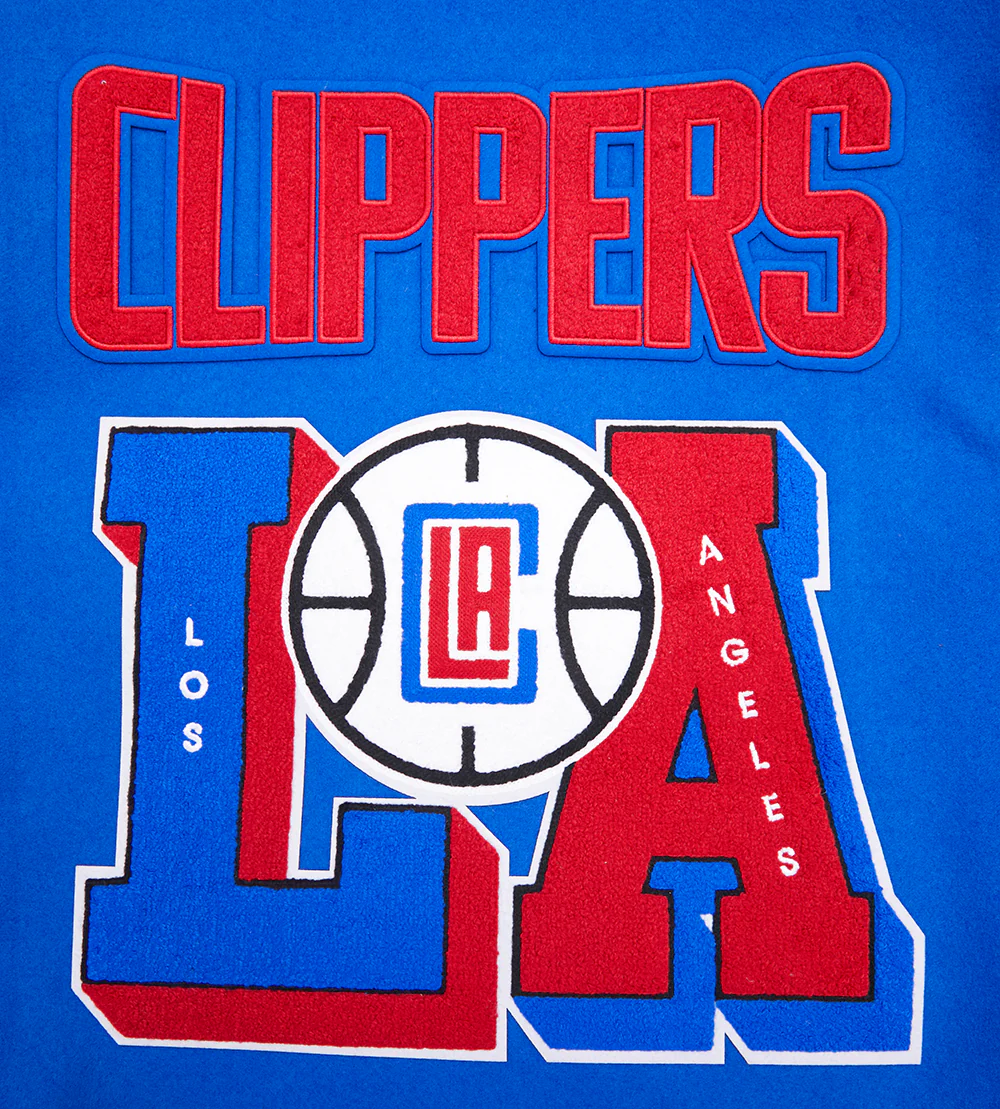 NBA LOS ANGELES CLIPPERS MASHUP MEN'S RIB WOOL VARSITY JACKET (ROYAL BLUE/RED) - Image 5