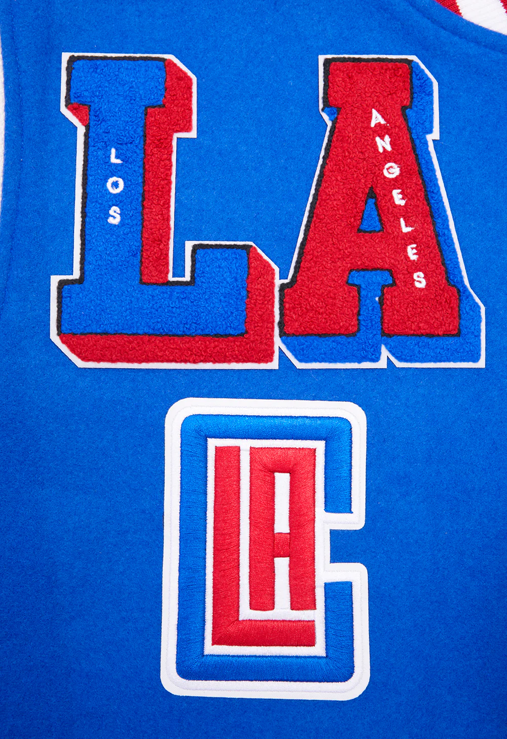NBA LOS ANGELES CLIPPERS MASHUP MEN'S RIB WOOL VARSITY JACKET (ROYAL BLUE/RED) - Image 7