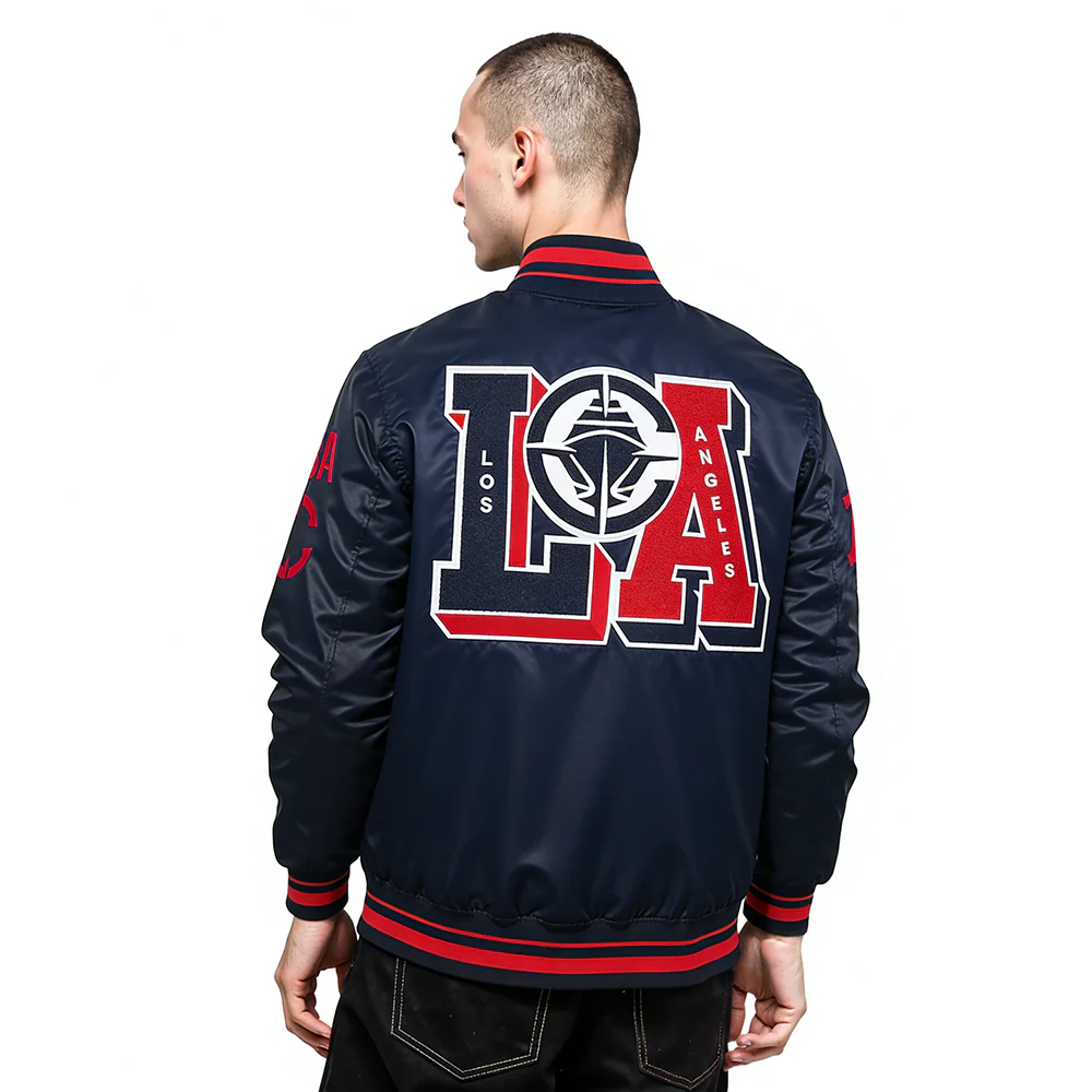 NBA LOS ANGELES CLIPPERS MASH UP MEN'S RIB SATIN JACKET (MIDNIGHT NAVY/RED/MIDNIGHT NAVY) - Image 2