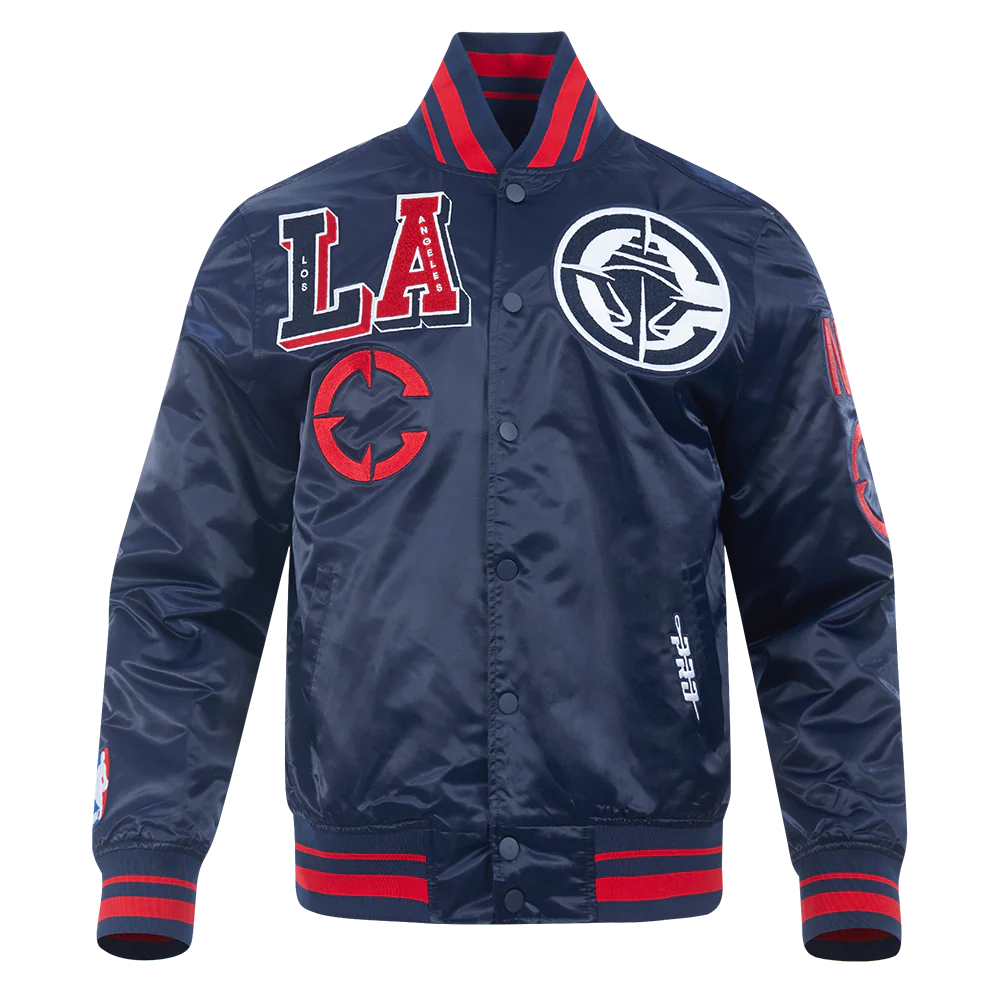 NBA LOS ANGELES CLIPPERS MASH UP MEN'S RIB SATIN JACKET (MIDNIGHT NAVY/RED/MIDNIGHT NAVY) - Image 3