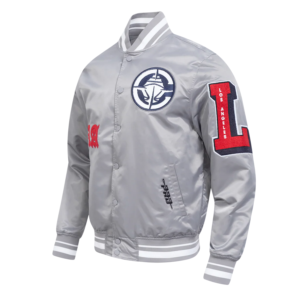 LOS ANGELES CLIPPERS CLASSIC OLD ENGLISH MEN'S RIB SATIN JACKET (GRAY) - Image 4