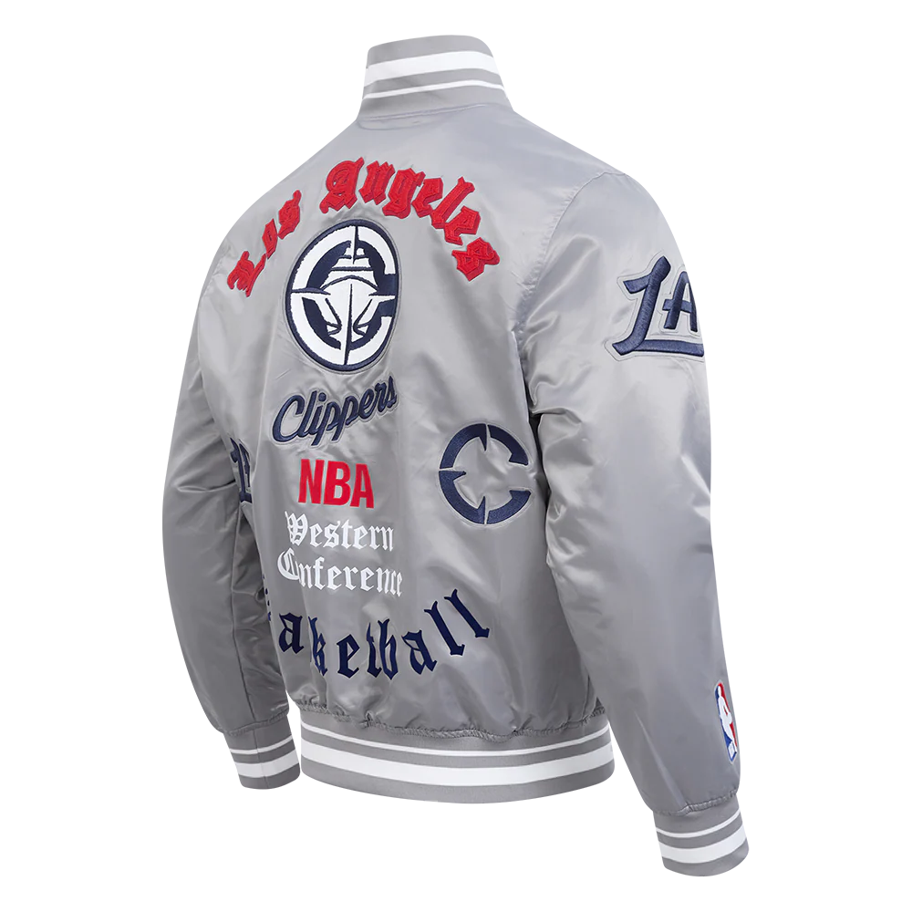LOS ANGELES CLIPPERS CLASSIC OLD ENGLISH MEN'S RIB SATIN JACKET (GRAY) - Image 6