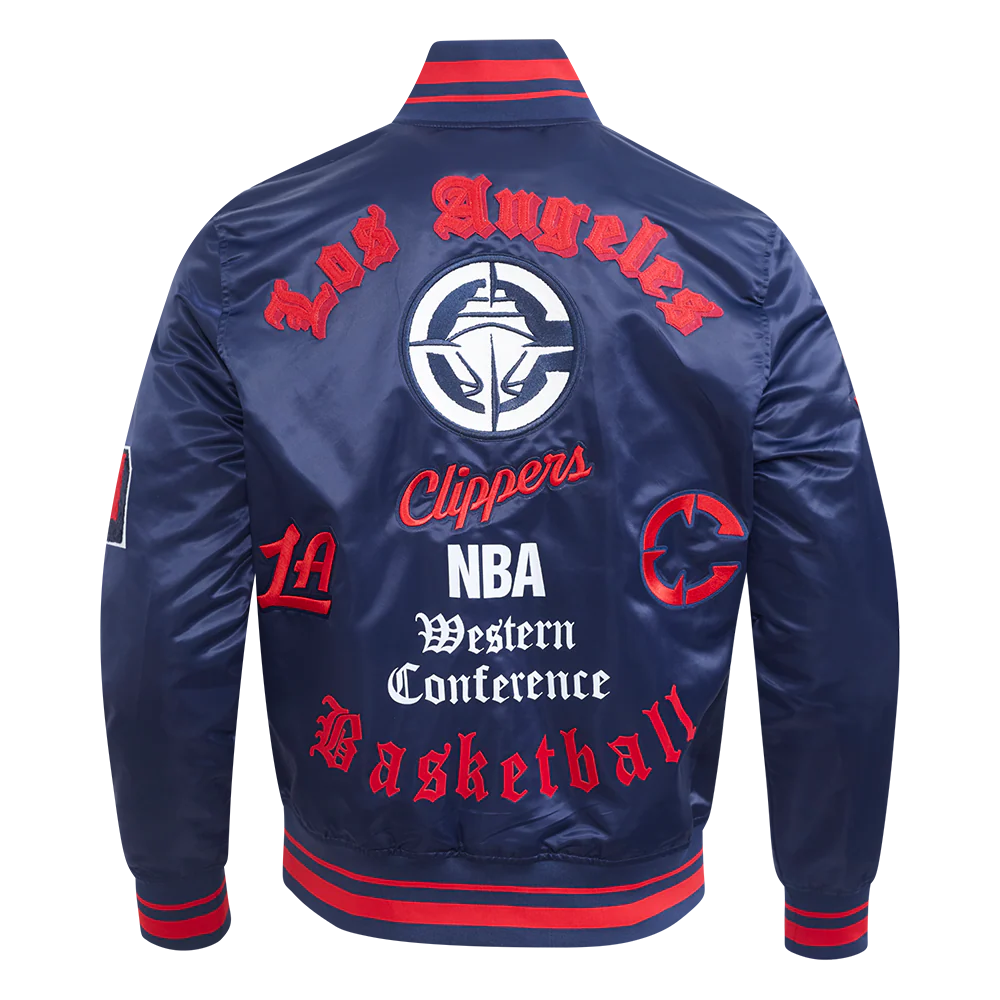 LOS ANGELES CLIPPERS CLASSIC OLD ENGLISH MEN'S RIB SATIN JACKET (MIDNIGHT NAVY/RED/MIDNIGHT NAVY) - Image 3