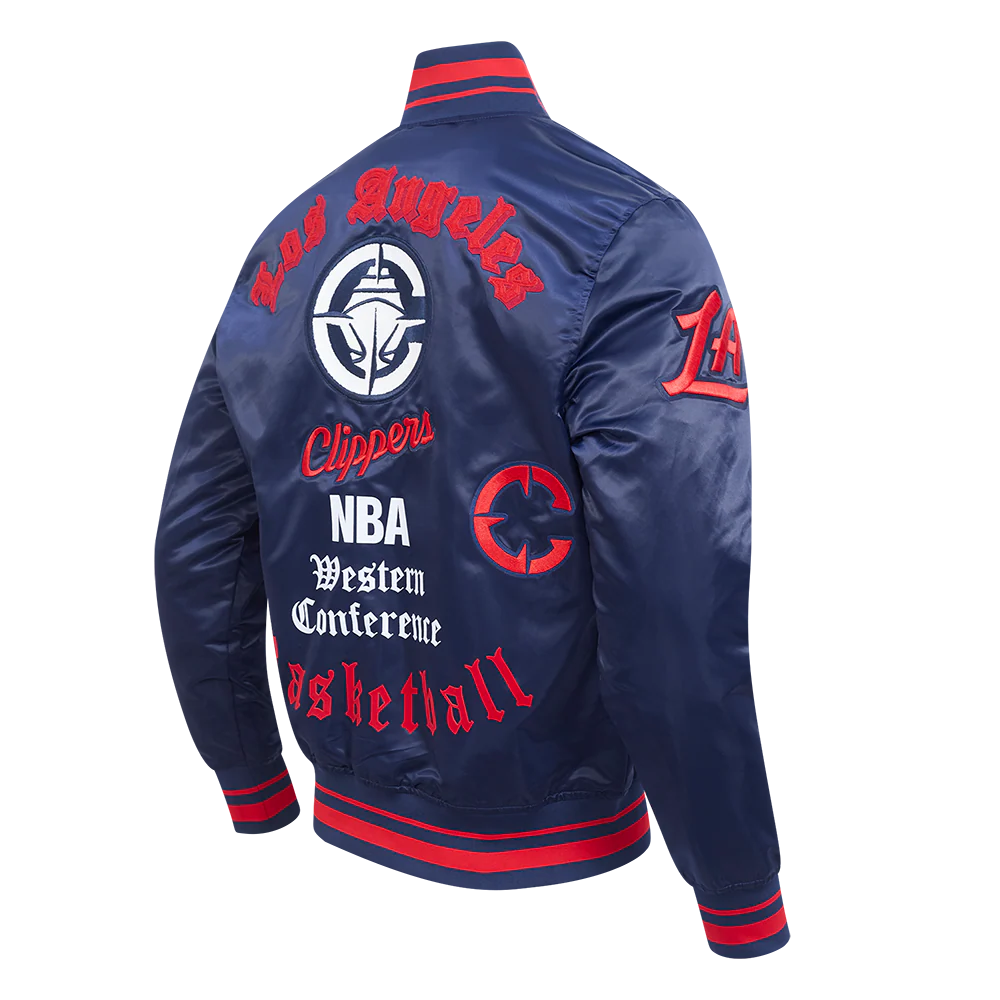LOS ANGELES CLIPPERS CLASSIC OLD ENGLISH MEN'S RIB SATIN JACKET (MIDNIGHT NAVY/RED/MIDNIGHT NAVY) - Image 4