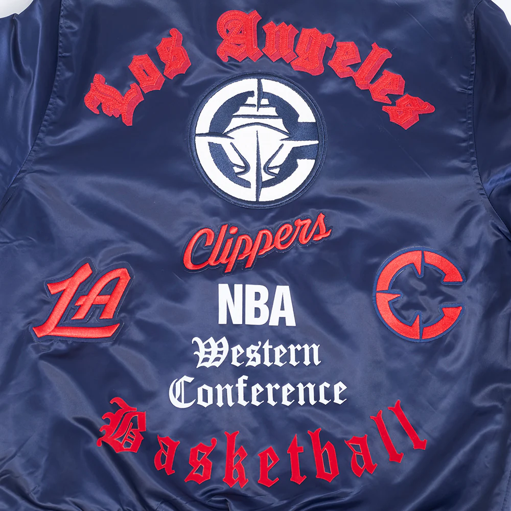 LOS ANGELES CLIPPERS CLASSIC OLD ENGLISH MEN'S RIB SATIN JACKET (MIDNIGHT NAVY/RED/MIDNIGHT NAVY) - Image 5