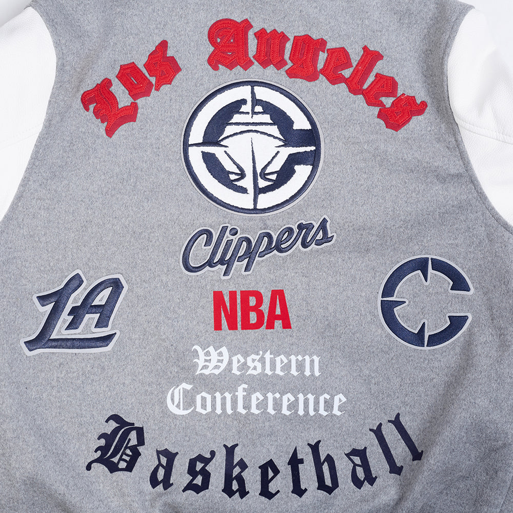 LOS ANGELES CLIPPERS CLASSIC OLD ENGLISH MEN'S RIB WOOL VARSITY (HEATHER GREY/WHITE/MIDNIGHT NAVY) - Image 9