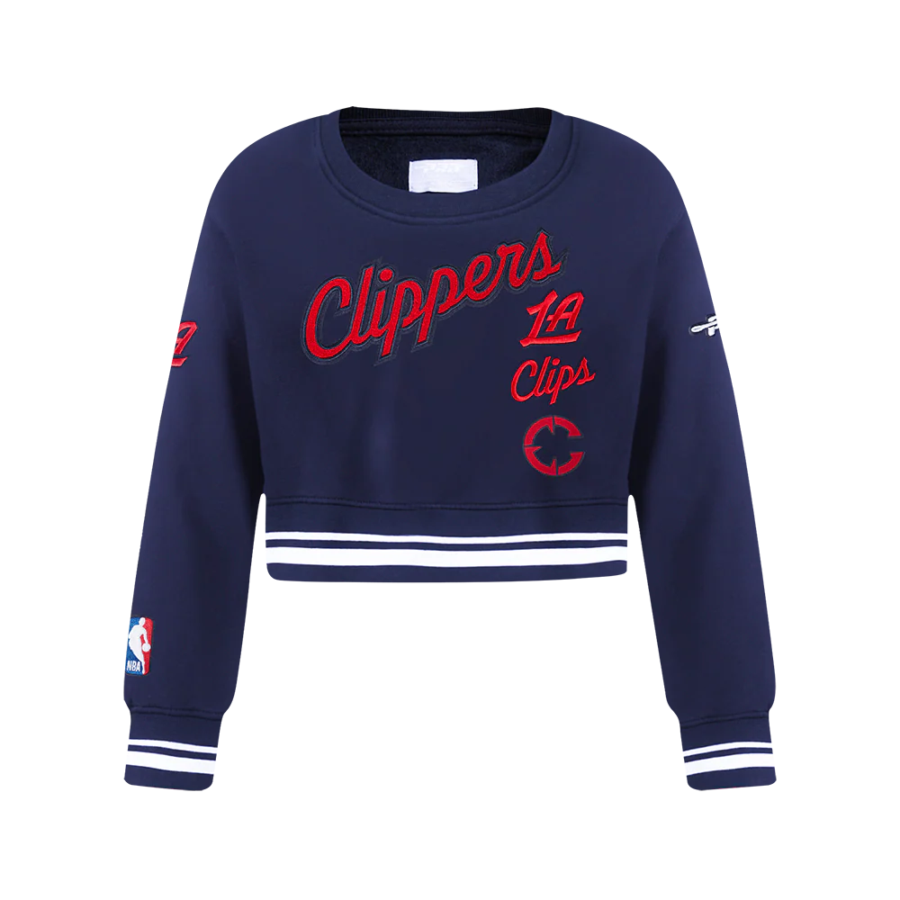 NBA LOS ANGELES CLIPPERS RETRO CLASSIC BIG GIRLS  RIB FLEECE CREWNECK (MIDNIGHT NAVY)