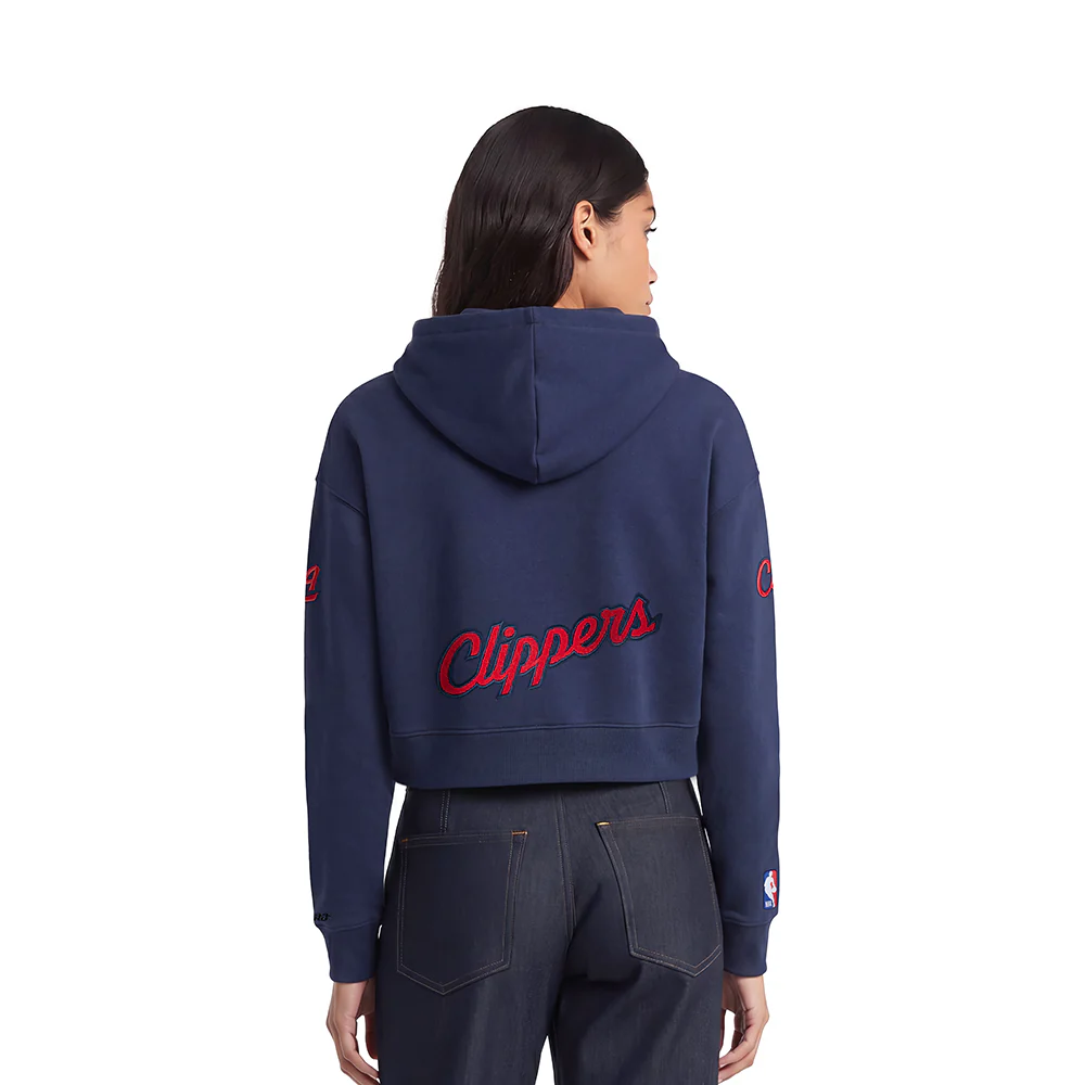 NBA LOS ANGELES CLIPPERS CLASSIC WOMEN'S FLC CROPPED PO HOODIE (MIDNIGHT NAVY) - Image 2
